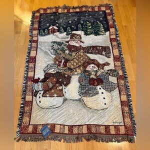 NWT Lang Collection Mohawk Holiday Snowman Family Cotton Throw